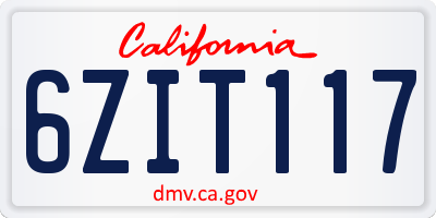 CA license plate 6ZIT117