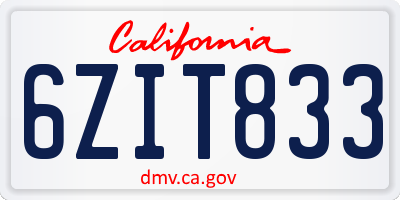 CA license plate 6ZIT833
