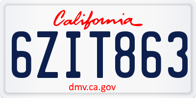 CA license plate 6ZIT863