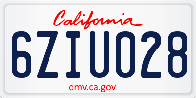 CA license plate 6ZIU028
