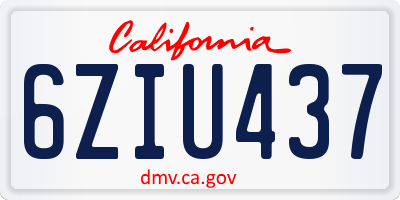 CA license plate 6ZIU437