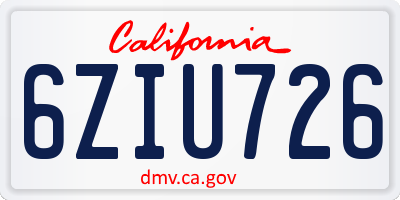 CA license plate 6ZIU726