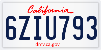 CA license plate 6ZIU793