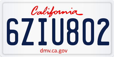 CA license plate 6ZIU802