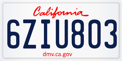 CA license plate 6ZIU803