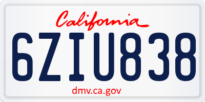 CA license plate 6ZIU838