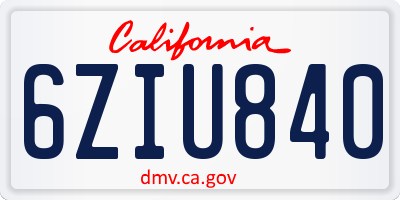 CA license plate 6ZIU840