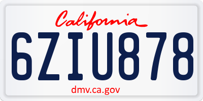 CA license plate 6ZIU878