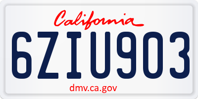 CA license plate 6ZIU903