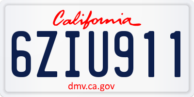 CA license plate 6ZIU911