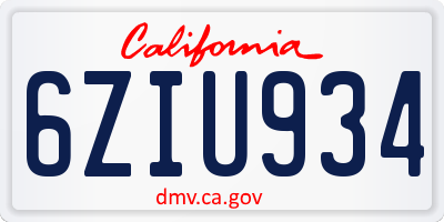 CA license plate 6ZIU934