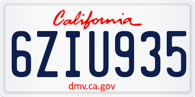 CA license plate 6ZIU935