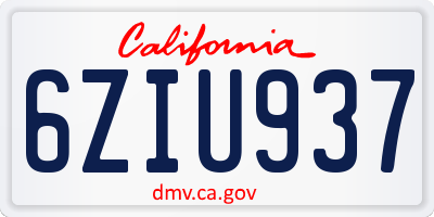 CA license plate 6ZIU937