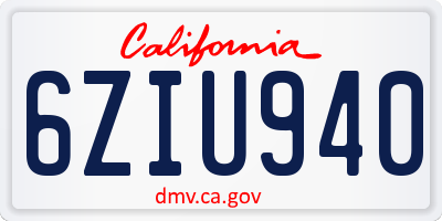 CA license plate 6ZIU940