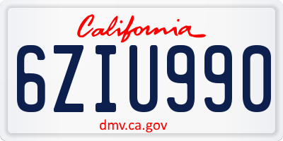 CA license plate 6ZIU990