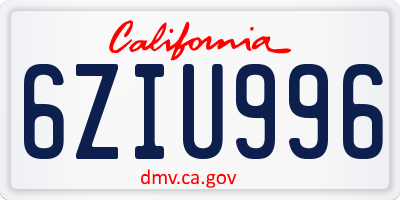 CA license plate 6ZIU996