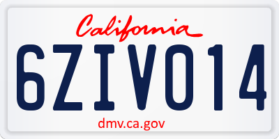 CA license plate 6ZIV014