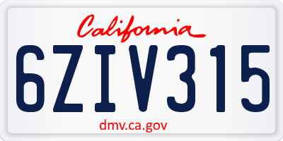 CA license plate 6ZIV315