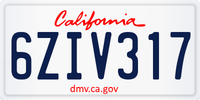 CA license plate 6ZIV317