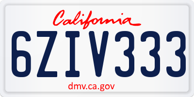 CA license plate 6ZIV333