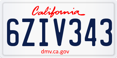 CA license plate 6ZIV343