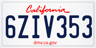 CA license plate 6ZIV353
