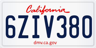 CA license plate 6ZIV380