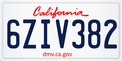 CA license plate 6ZIV382