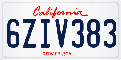 CA license plate 6ZIV383