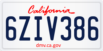 CA license plate 6ZIV386