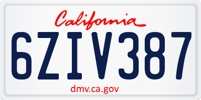 CA license plate 6ZIV387