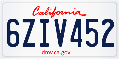 CA license plate 6ZIV452