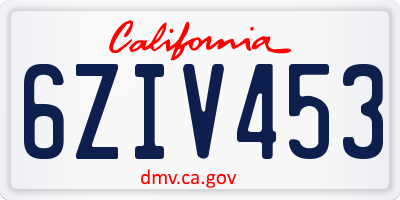 CA license plate 6ZIV453