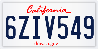 CA license plate 6ZIV549