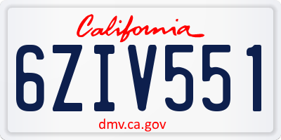 CA license plate 6ZIV551