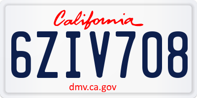 CA license plate 6ZIV708