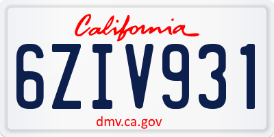 CA license plate 6ZIV931