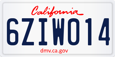 CA license plate 6ZIW014