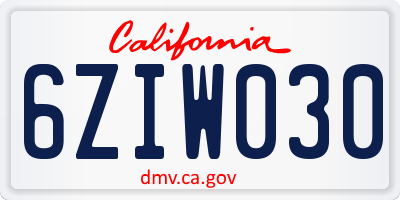 CA license plate 6ZIW030