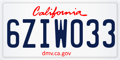 CA license plate 6ZIW033