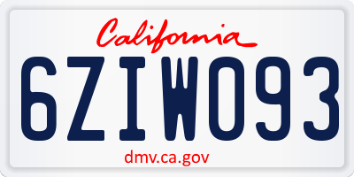 CA license plate 6ZIW093