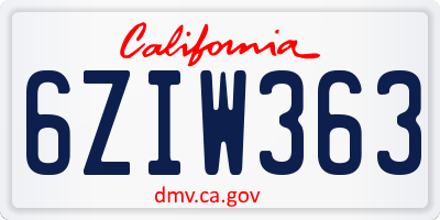 CA license plate 6ZIW363
