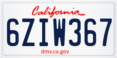 CA license plate 6ZIW367