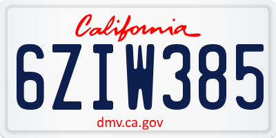 CA license plate 6ZIW385