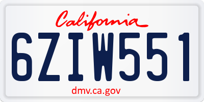 CA license plate 6ZIW551