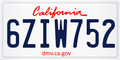 CA license plate 6ZIW752