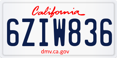 CA license plate 6ZIW836