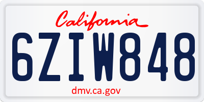 CA license plate 6ZIW848