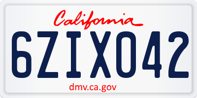 CA license plate 6ZIX042