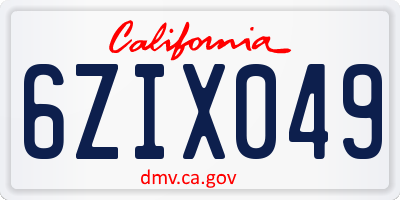 CA license plate 6ZIX049